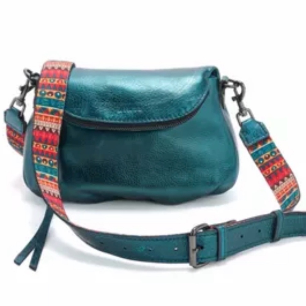 Aimee Kestenberg Leather Crossbody w/ Two Way Strap - Metallic Green/Teal NEW